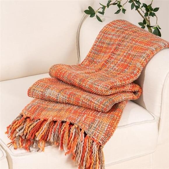 BATTILO HOME Rust Orange Throw Blanket for Couch, Bed, Boho Colorful Throw - Picture 8 of 8
